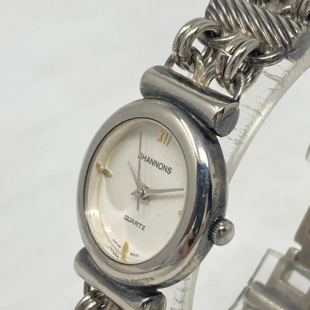 Vtg Shannons Watch Women 25mm Silver Tone Chain Link Band New Battery 6.5